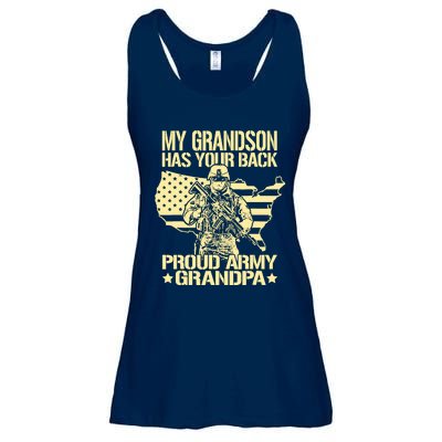 My Grandson Has Your Back Proud Army Grandpa Gift Ladies Essential Flowy Tank