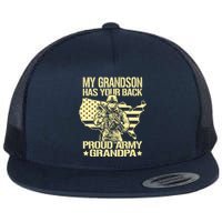 My Grandson Has Your Back Proud Army Grandpa Gift Flat Bill Trucker Hat