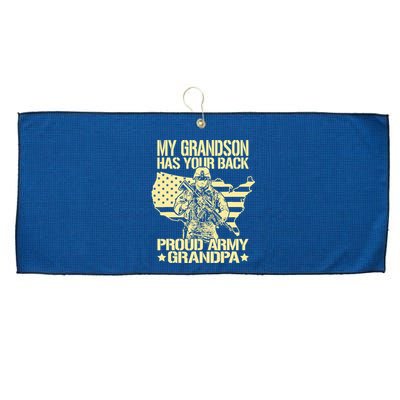 My Grandson Has Your Back Proud Army Grandpa Gift Large Microfiber Waffle Golf Towel