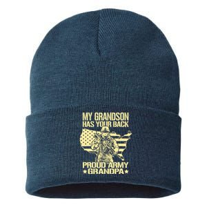 My Grandson Has Your Back Proud Army Grandpa Gift Sustainable Knit Beanie