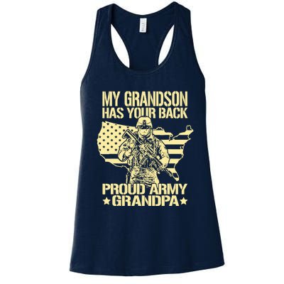 My Grandson Has Your Back Proud Army Grandpa Gift Women's Racerback Tank