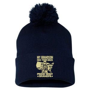 My Grandson Has Your Back Proud Army Grandpa Gift Pom Pom 12in Knit Beanie