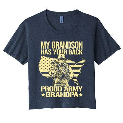 My Grandson Has Your Back Proud Army Grandpa Gift Women's Crop Top Tee