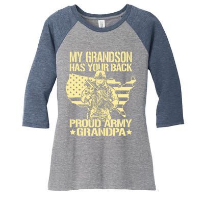 My Grandson Has Your Back Proud Army Grandpa Gift Women's Tri-Blend 3/4-Sleeve Raglan Shirt