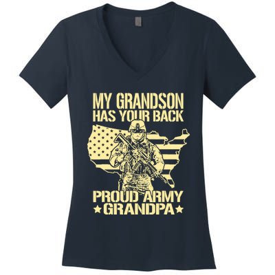 My Grandson Has Your Back Proud Army Grandpa Gift Women's V-Neck T-Shirt