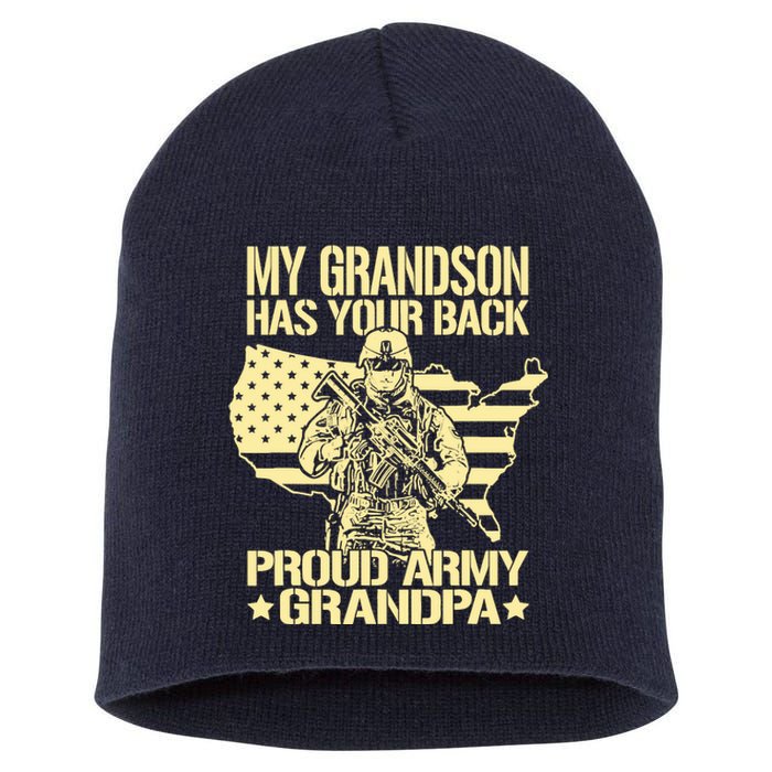 My Grandson Has Your Back Proud Army Grandpa Gift Short Acrylic Beanie