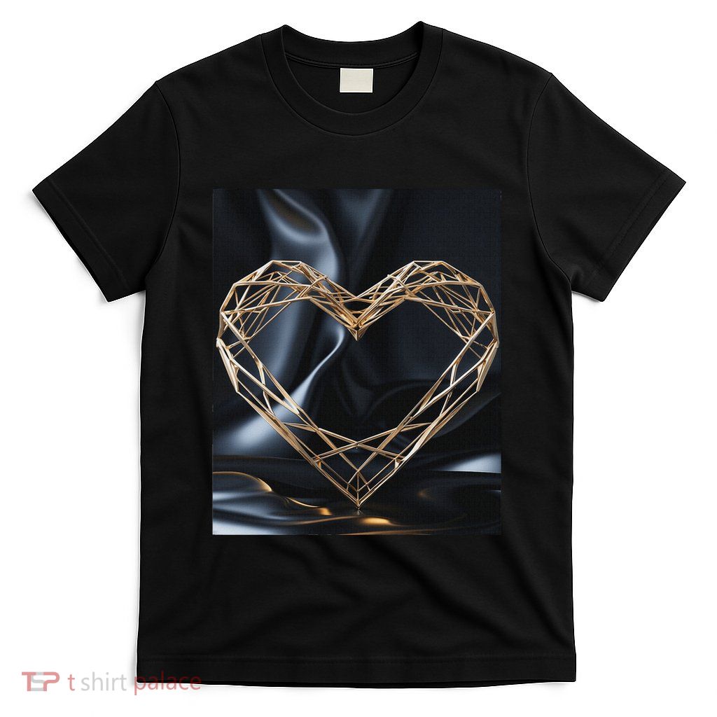 Minimalist Geometric Heart Design With Gold Lines T-Shirt