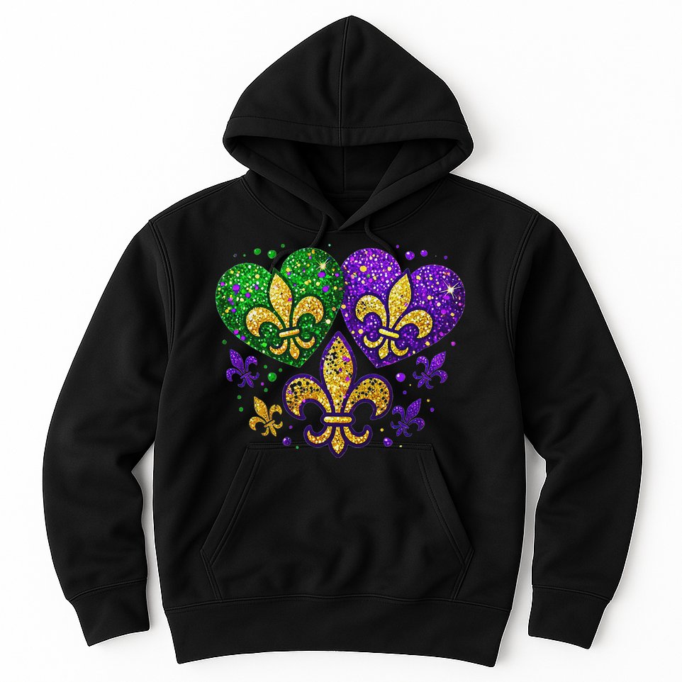 Mardi Gras Heart Fleur De Lis Symbol Carnival Women Hoodie