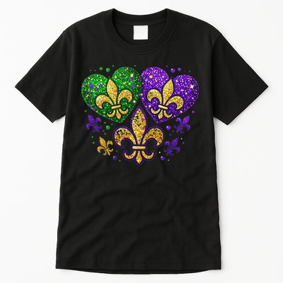 Mardi Gras Heart Fleur De Lis Symbol Carnival Women Tall T-Shirt