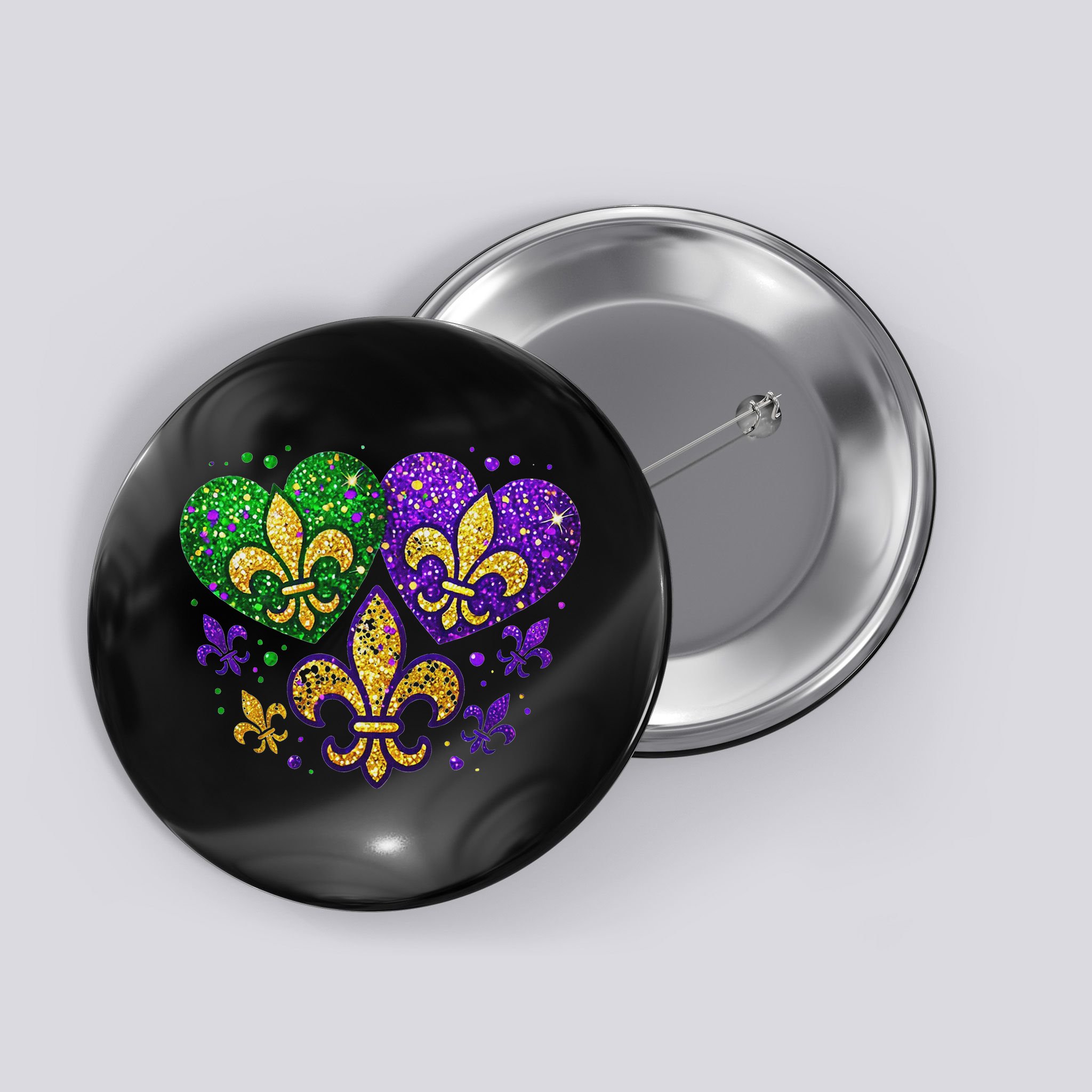 Mardi Gras Heart Fleur De Lis Symbol Carnival Women Button