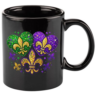 Mardi Gras Heart Fleur De Lis Symbol Carnival Women 11oz C Handle Ceramic Mug