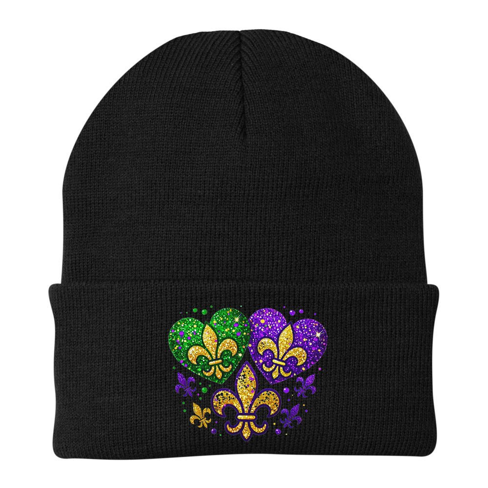 Mardi Gras Heart Fleur De Lis Symbol Carnival Women Beanie