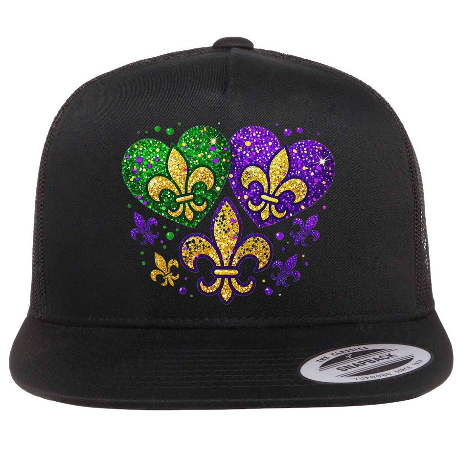 Mardi Gras Heart Fleur De Lis Symbol Carnival Women Flat Bill Trucker Hat