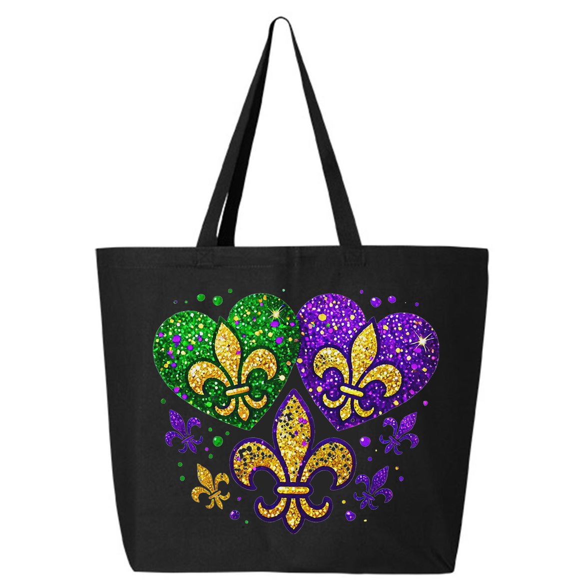 Mardi Gras Heart Fleur De Lis Symbol Carnival Women 25L Jumbo Tote