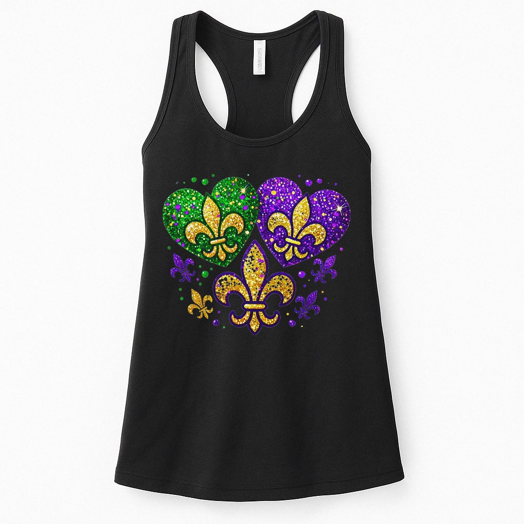 Mardi Gras Heart Fleur De Lis Symbol Carnival Women Womens Tank Top