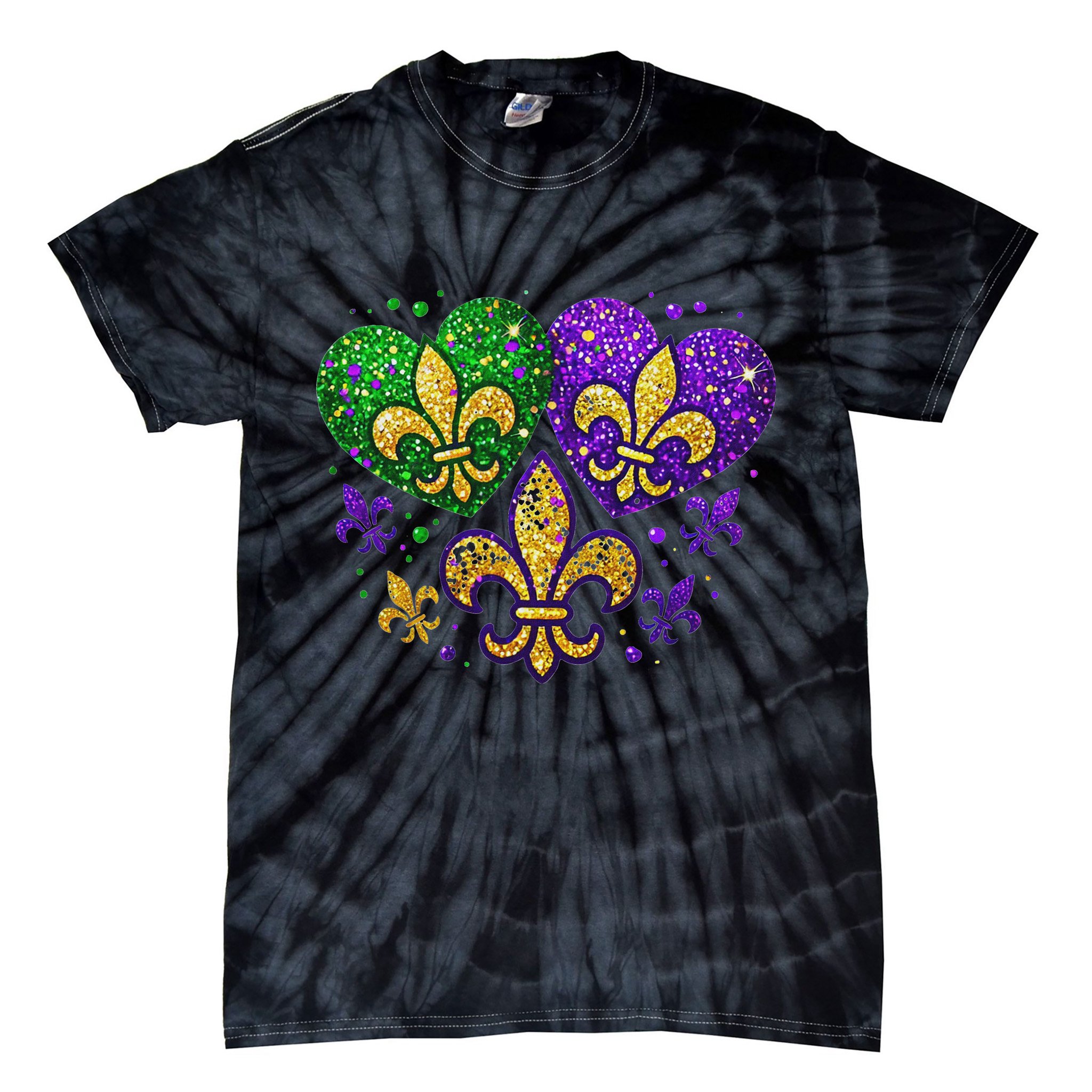 Mardi Gras Heart Fleur De Lis Symbol Carnival Women Tie-Dye T-Shirt