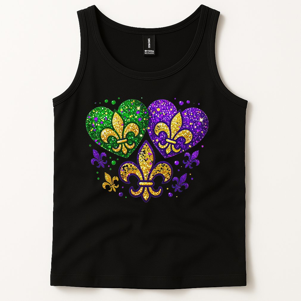 Mardi Gras Heart Fleur De Lis Symbol Carnival Women Tank Top