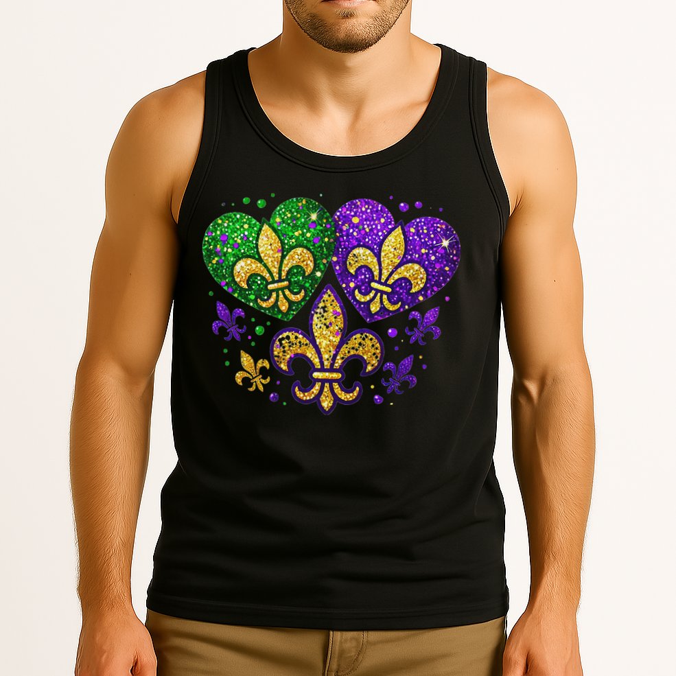 Mardi Gras Heart Fleur De Lis Symbol Carnival Women Tank Top