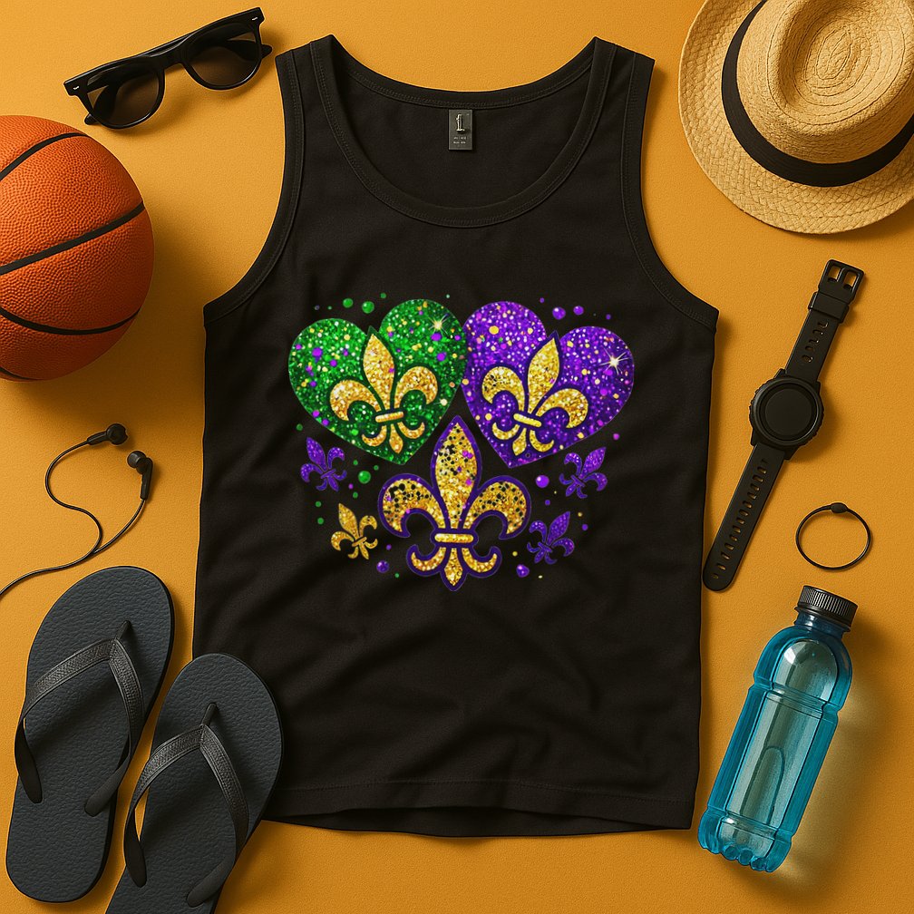 Mardi Gras Heart Fleur De Lis Symbol Carnival Women Tank Top