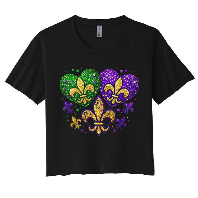 Mardi Gras Heart Fleur De Lis Symbol Carnival Women Crop Top