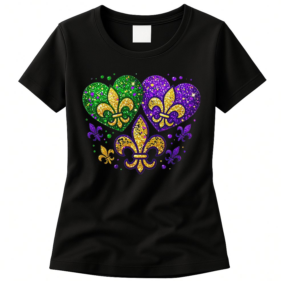 Mardi Gras Heart Fleur De Lis Symbol Carnival Women Womens T-Shirt