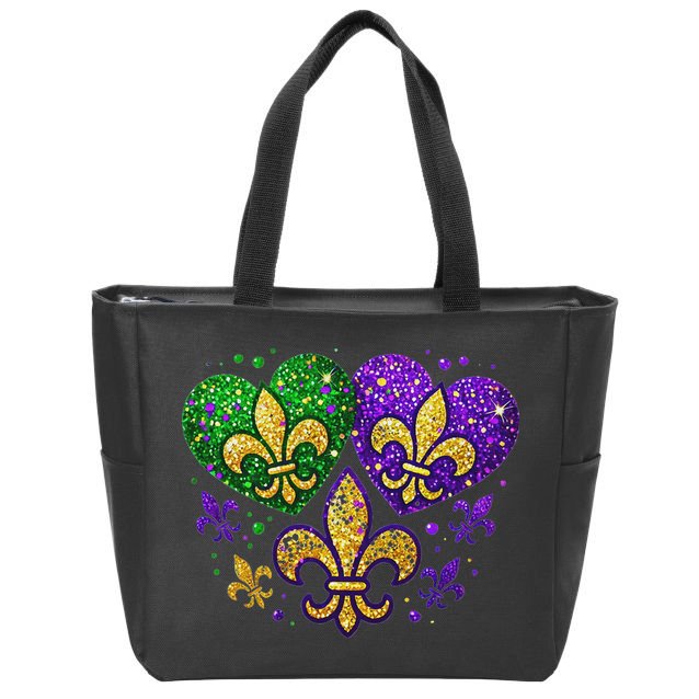 Mardi Gras Heart Fleur De Lis Symbol Carnival Women Zip Tote Bag