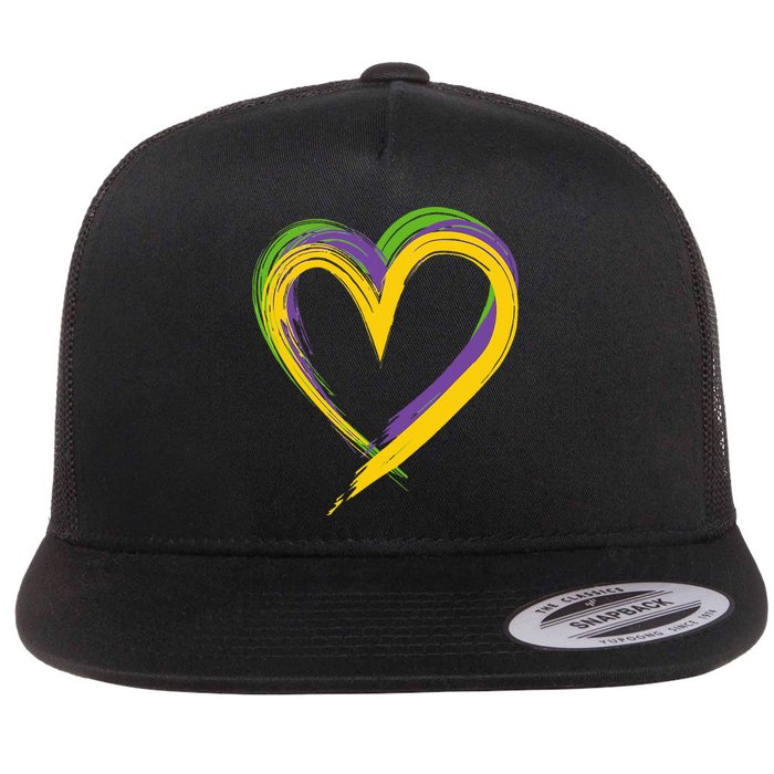 Mardi Gras Hearts Cute Funny Love Mardi Gras Festival Heart Flat Bill Trucker Hat