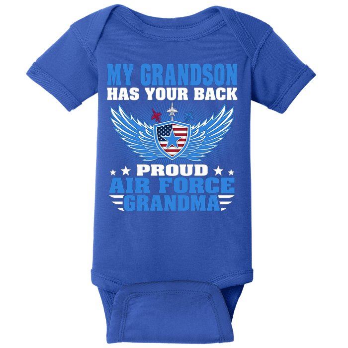 My Grandson Has Your Back Proud Air Force Grandma Military Cool Gift Baby Bodysuit