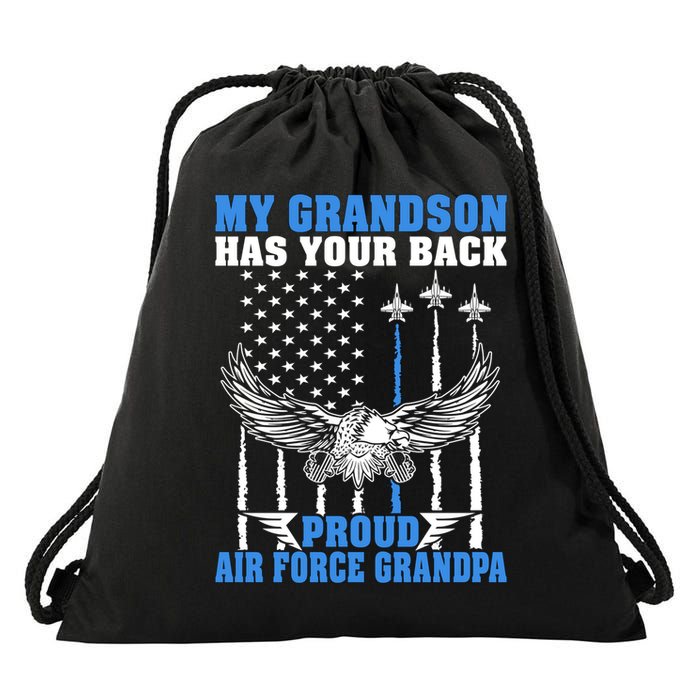 My Grandson Has Your Back Proud Air Force Grandpa Military Gift Drawstring Bag