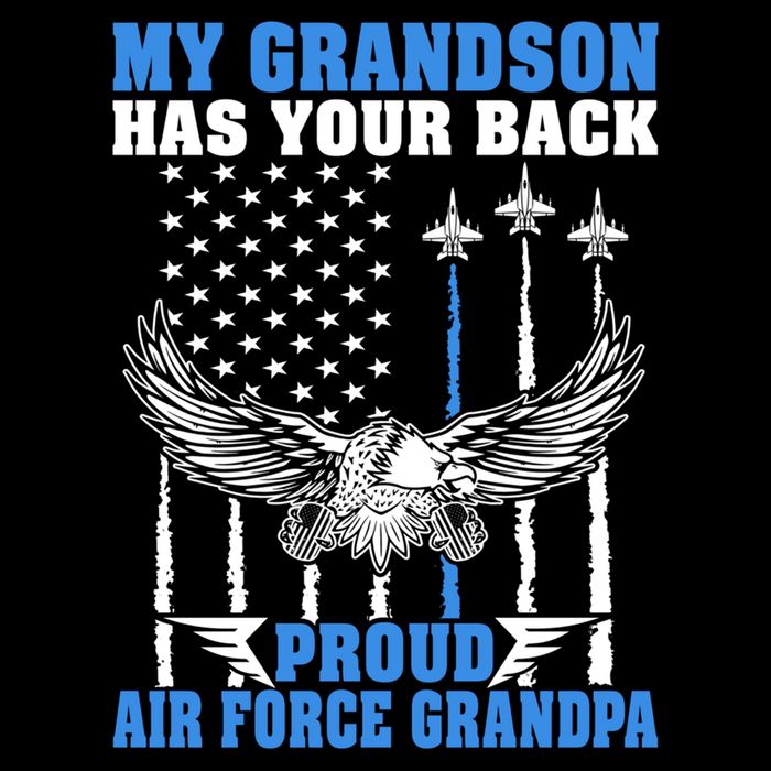 My Grandson Has Your Back Proud Air Force Grandpa Military Gift Drawstring Bag
