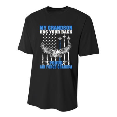 My Grandson Has Your Back Proud Air Force Grandpa Military Gift Youth Performance Sprint T-Shirt
