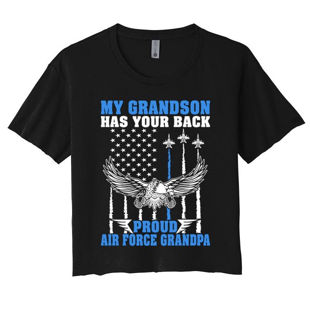 My Grandson Has Your Back Proud Air Force Grandpa Military Gift Crop Top