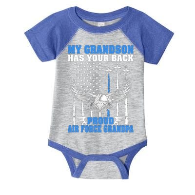 My Grandson Has Your Back Proud Air Force Grandpa Military Gift Infant Baby Jersey Bodysuit
