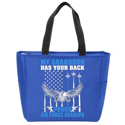 My Grandson Has Your Back Proud Air Force Grandpa Military Gift Zip Tote Bag