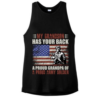 My Grandson Has Your Back, Proud Grandpa Of A Army Soldier Ladies PosiCharge Tri-Blend Wicking Tank