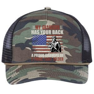 My Grandson Has Your Back, Proud Grandpa Of A Army Soldier Retro Rope Trucker Hat Cap