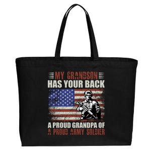 My Grandson Has Your Back, Proud Grandpa Of A Army Soldier Cotton Canvas Jumbo Tote