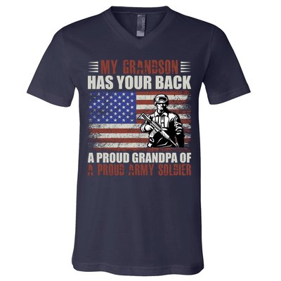 My Grandson Has Your Back, Proud Grandpa Of A Army Soldier V-Neck T-Shirt