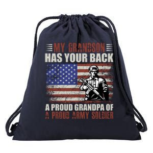 My Grandson Has Your Back, Proud Grandpa Of A Army Soldier Drawstring Bag