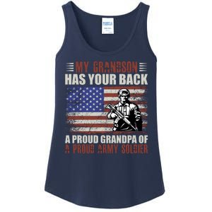 My Grandson Has Your Back, Proud Grandpa Of A Army Soldier Ladies Essential Tank