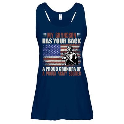 My Grandson Has Your Back, Proud Grandpa Of A Army Soldier Ladies Essential Flowy Tank