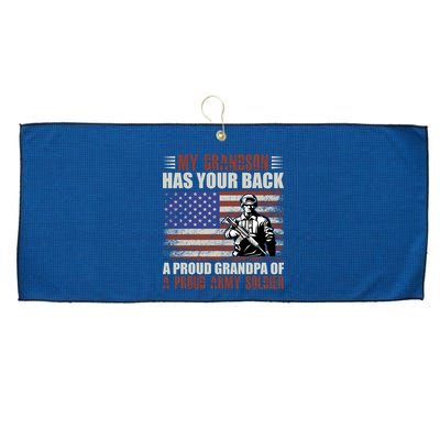 My Grandson Has Your Back, Proud Grandpa Of A Army Soldier Large Microfiber Waffle Golf Towel