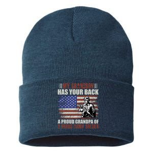 My Grandson Has Your Back, Proud Grandpa Of A Army Soldier Sustainable Knit Beanie