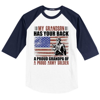 My Grandson Has Your Back, Proud Grandpa Of A Army Soldier Baseball Sleeve Shirt