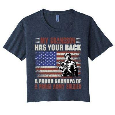 My Grandson Has Your Back, Proud Grandpa Of A Army Soldier Crop Top