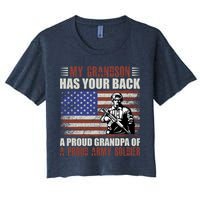 My Grandson Has Your Back, Proud Grandpa Of A Army Soldier Women's Crop Top Tee