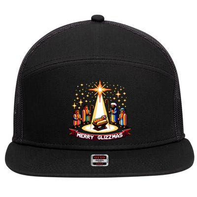 Merry Glizzmas Hot Ugly Christmas 7 Panel Mesh Trucker Snapback Hat