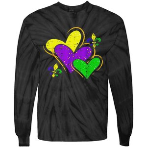 Mardi Gras Hearts Cute Outfit Tie-Dye Long Sleeve Shirt