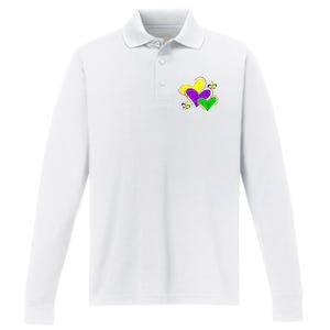 Mardi Gras Hearts Cute Outfit Performance Long Sleeve Polo