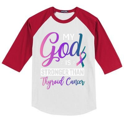 My God Is Stronger Then Thyroid Cancer Kids Colorblock Raglan Jersey